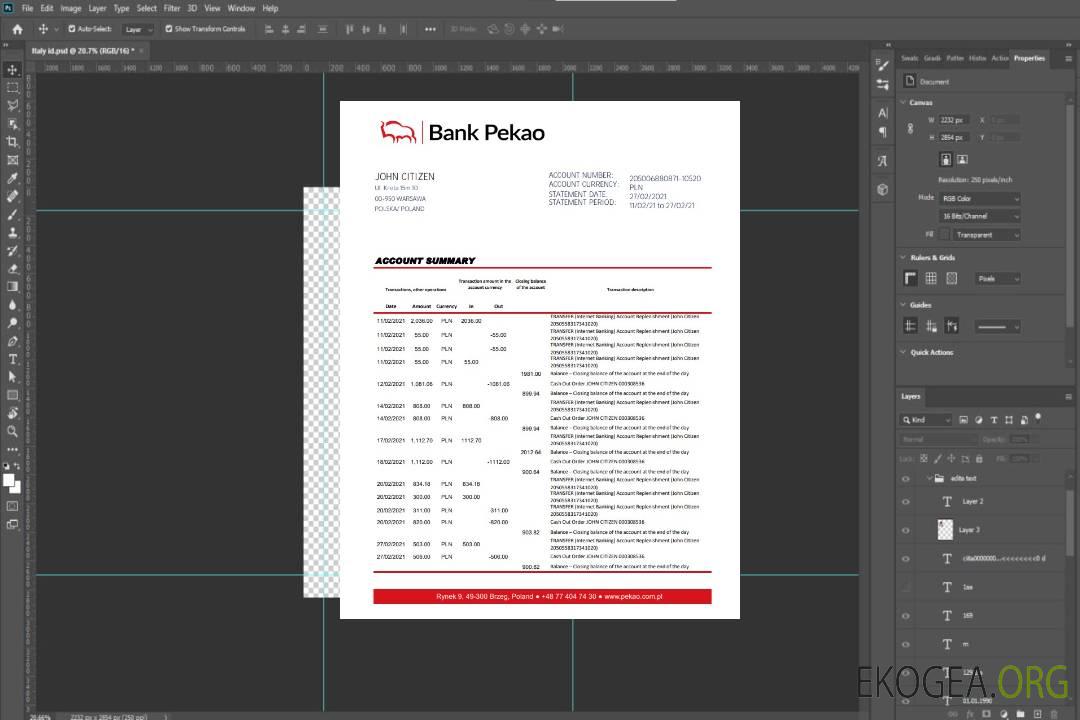 Pologne Banque Pekao S.A. excel pdf template